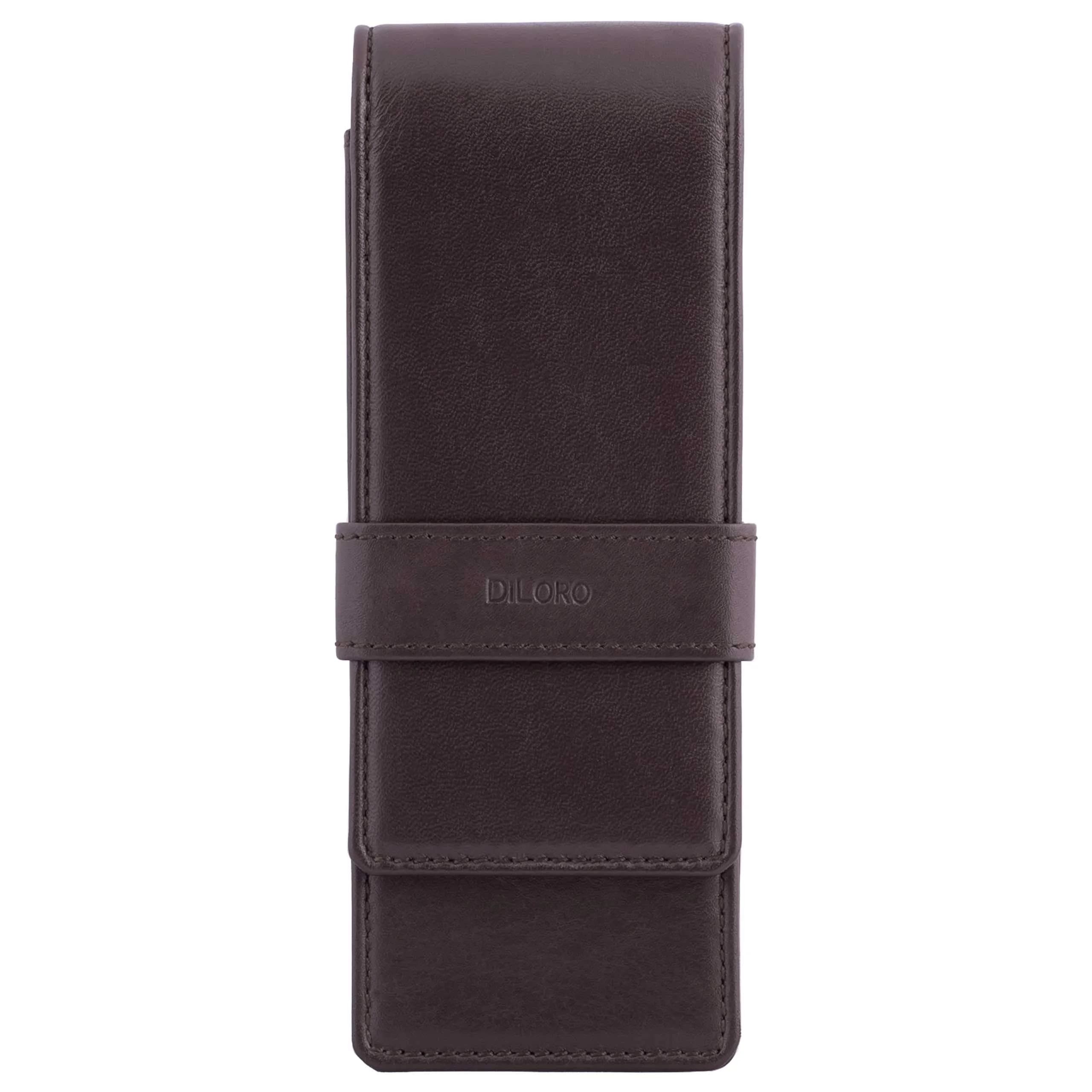DiLoro Leather Triple Pen Case Brown | Full Grain Leather Pencil Holder for 3 Pens & Pencils — Brown