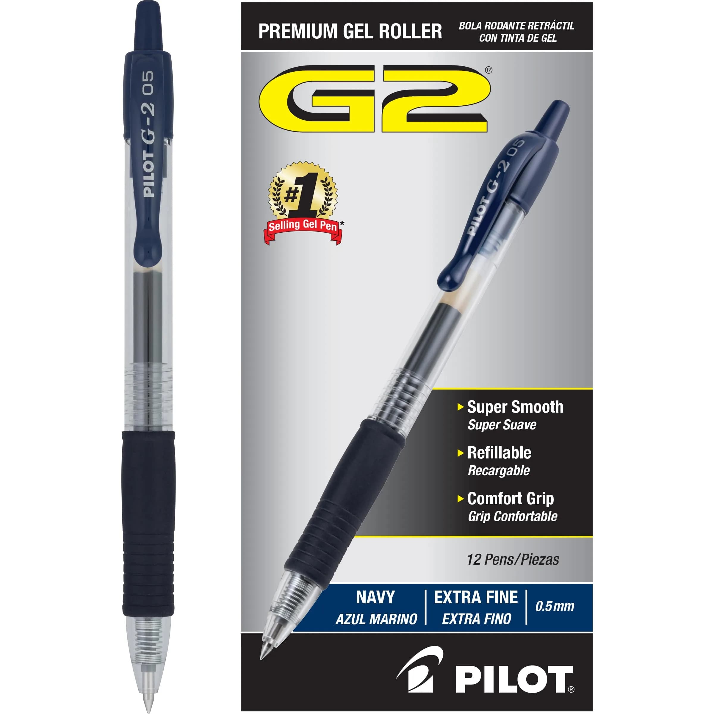 PILOT G2 Premium Rolling Ball Gel Pens, 0.5mm, Navy Blue Ink, 12-Pack | Smooth Writing for Students & Office — Navy Ink