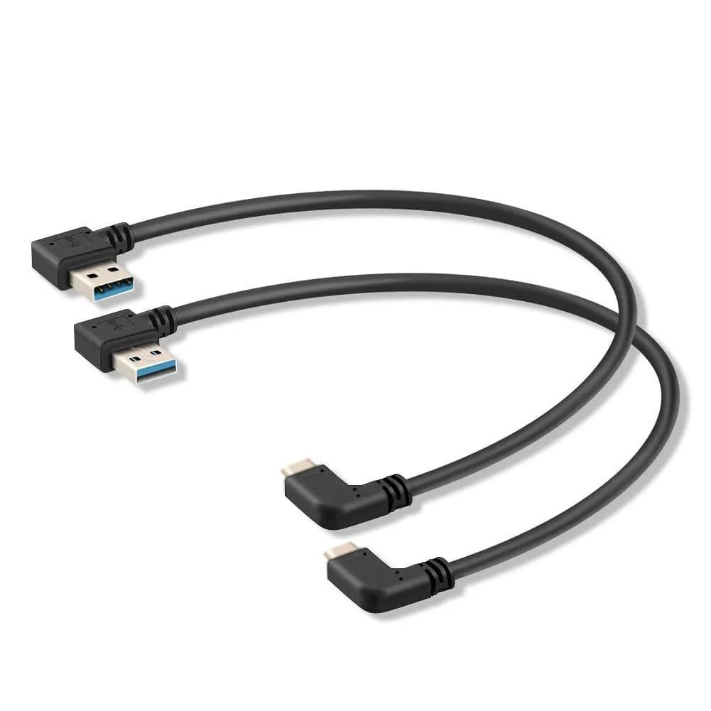 Oxsubor USB C 90 Degree Right Angle Cable 25cm (9.8in) | USB 3.0 Type A Male to Type C Male Extension (2-Pack, Black)