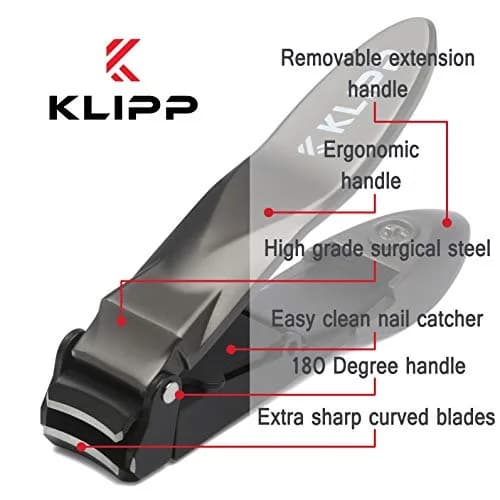 KLIPP Heavy Duty Nail Clippers for Men with Catcher - Stainless Steel, Black | Trim Fingernails & Toenails Effortlessly thumbnail 6