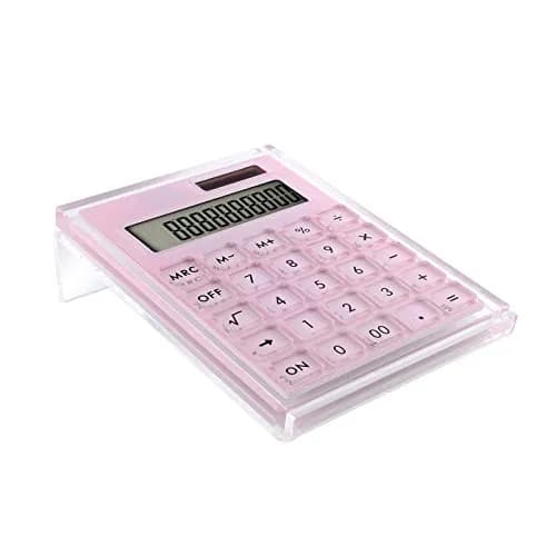 EXPUTRAN Acrylic Calculator with Stand, Pink | 12-Digit LCD Display, Solar & Battery Powered thumbnail 1