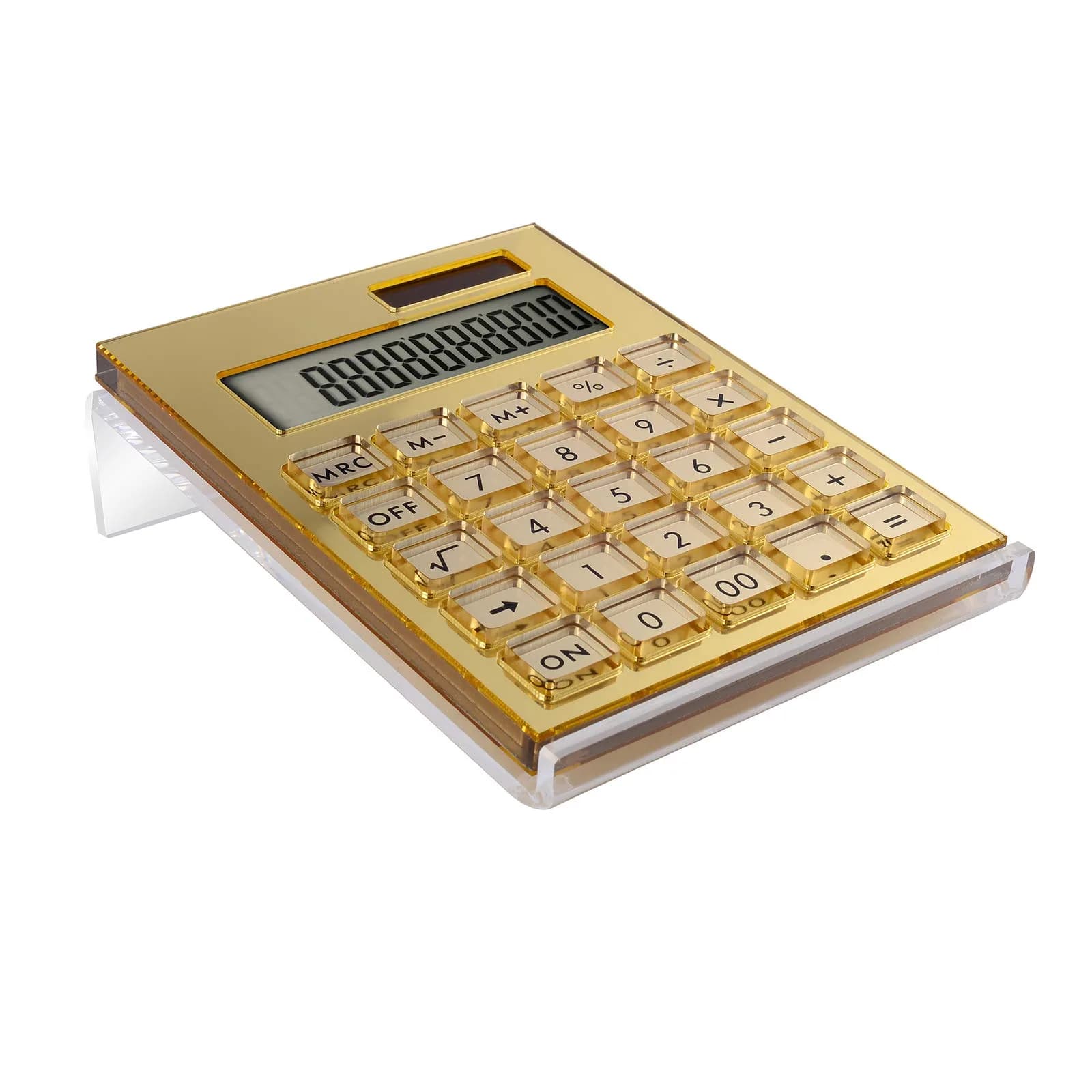EXPUTRAN Acrylic Calculator with Stand, 12-Digit LCD Display, Solar & Battery Powered | Modern Gold Design