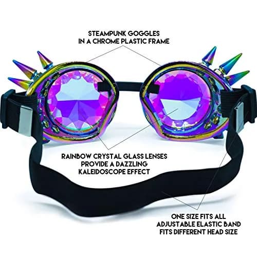 SoJourner Bags Steampunk Goggles - Trippy Rave Glasses for Cosplay & Festival | Rainbow Prism Effect (70-120 chars) thumbnail 3