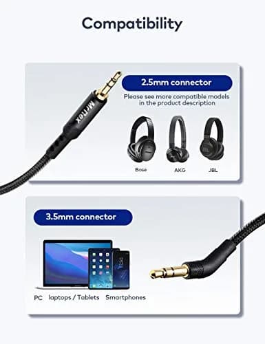 Mr Rex 2.5mm to 3.5mm Audio Cable 3m (10ft) | Nylon Braided Stereo Aux Cord for Bose QC45 QC35II JBL E45BT AKG Y50 thumbnail 2
