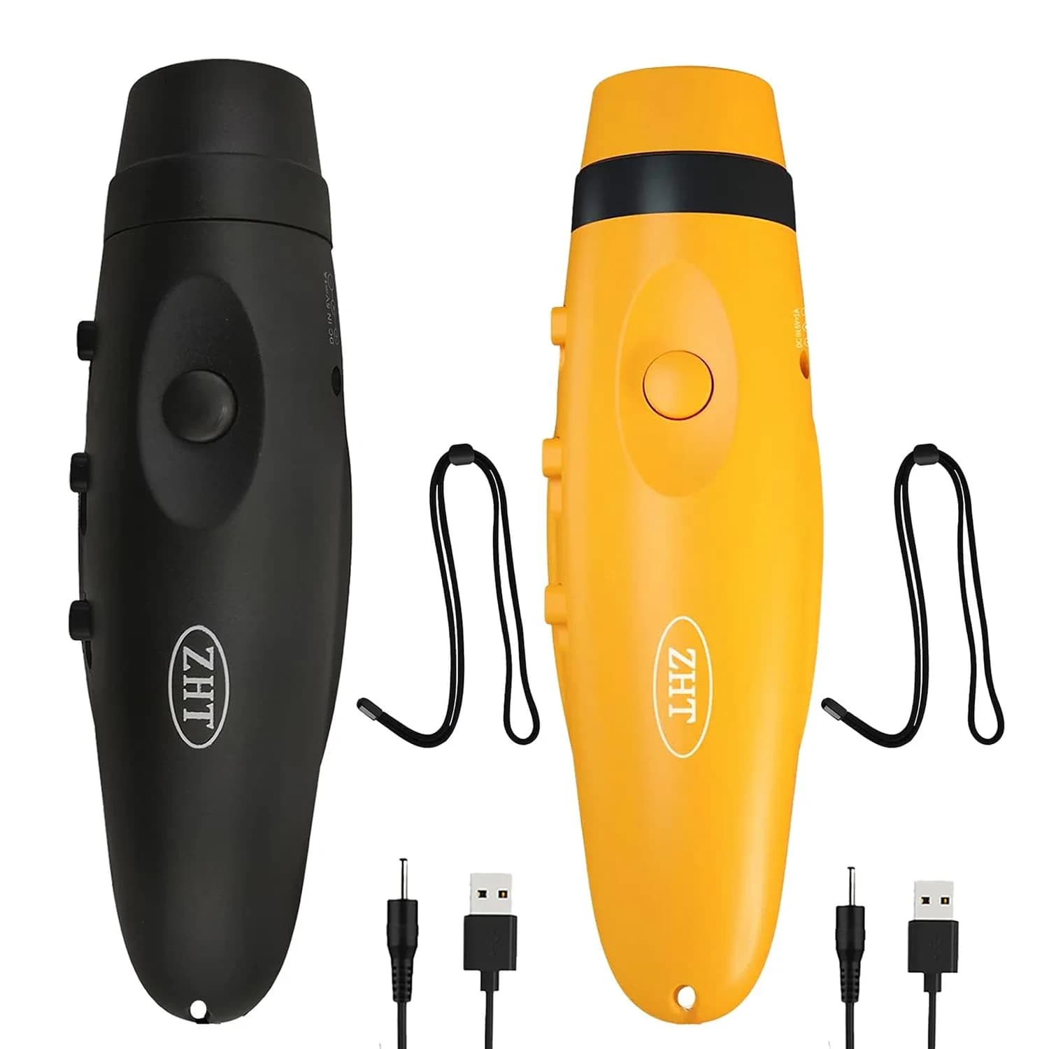ZHT Electronic Whistle 2-Pack (Black & Yellow) | USB Rechargeable 120dB 3-Tone with Lanyard