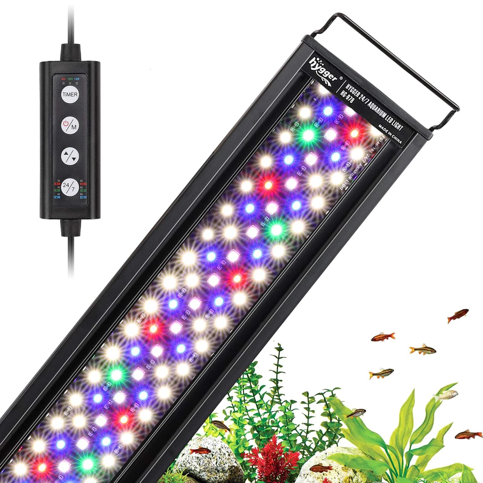 hygger 22W Aquarium LED Light | 24/7 Lighting, Adjustable Timer & Brightness, 7 Colors, Extendable Bracket for Planted Tanks - main product image
