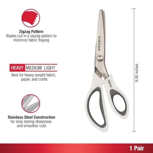 SINGER 9" Pinking Shears Stainless Steel Zigzag Edge | Precision Fabric Cutting Tool thumbnail 3