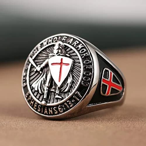 HZMAN Knights Templar Stainless Steel Ring with Red Cross Design, Size 7 | Faith and Strength Statement thumbnail 5