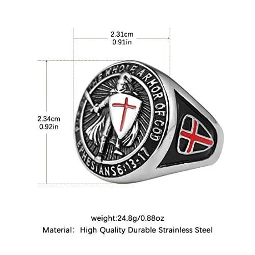 HZMAN Knights Templar Stainless Steel Ring with Red Cross Design, Size 7 | Faith and Strength Statement thumbnail 2