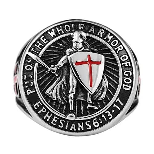 HZMAN Knights Templar Stainless Steel Ring with Red Cross Design, Size 7 | Faith and Strength Statement thumbnail 3