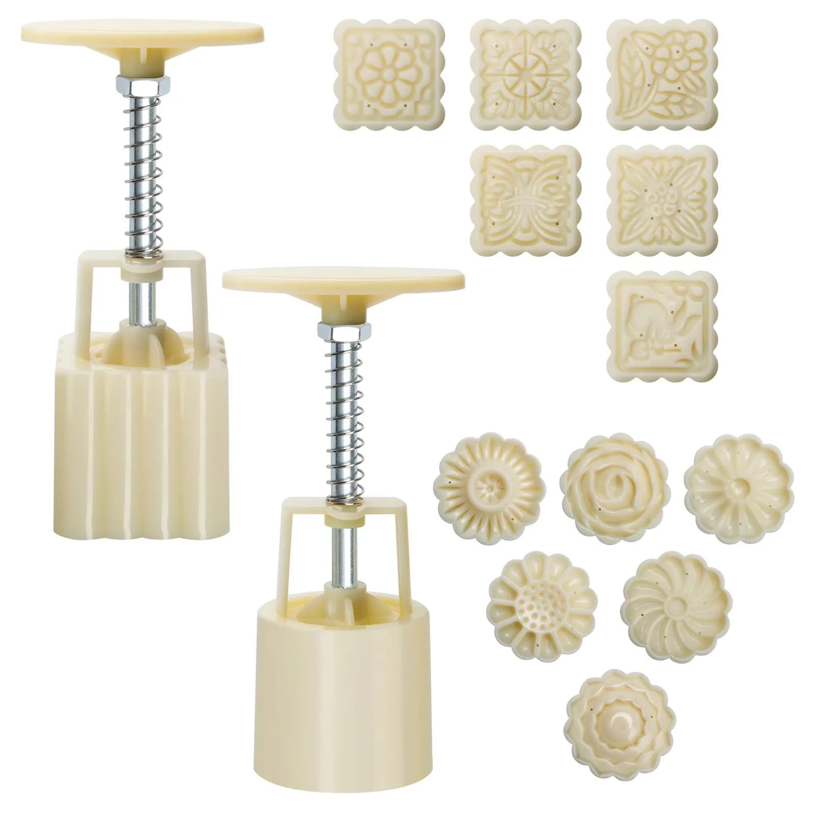 Luxiv 50g Mooncake Mold Set, 12 Patterns Round & Square | Food-Grade Stainless Steel & Plastic - main product image