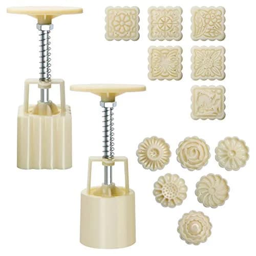 Luxiv 50g Mooncake Mold Set, 12 Patterns Round & Square | Food-Grade Stainless Steel & Plastic thumbnail 1