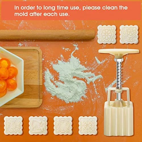 Luxiv 50g Mooncake Mold Set, 12 Patterns Round & Square | Food-Grade Stainless Steel & Plastic thumbnail 8