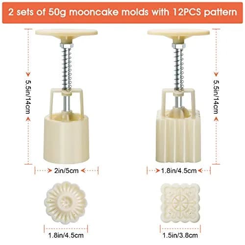 Luxiv 50g Mooncake Mold Set, 12 Patterns Round & Square | Food-Grade Stainless Steel & Plastic thumbnail 2