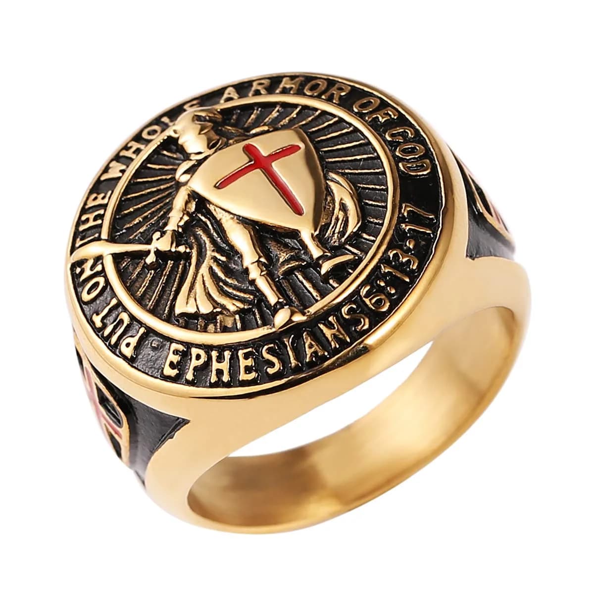 HZMAN Knights Templar Stainless Steel Ring Size 10 Gold | Faith & Strength Symbol - main product image