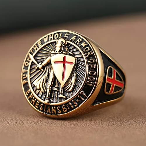 HZMAN Knights Templar Stainless Steel Ring Size 10 Gold | Faith & Strength Symbol thumbnail 7