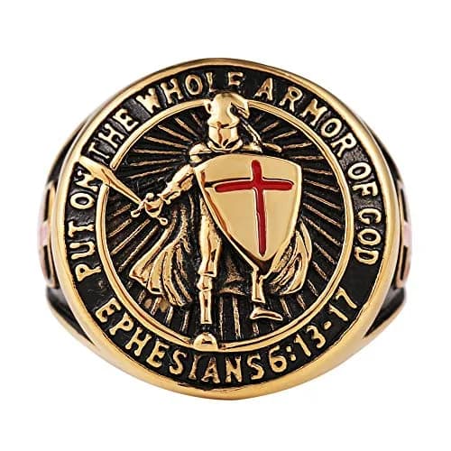 HZMAN Knights Templar Stainless Steel Ring Size 10 Gold | Faith & Strength Symbol thumbnail 3
