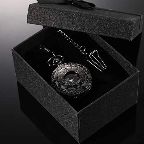 Hicarer Silver Watch Vintage Pocket Watch with Chain | Classic Roman Numerals, 4.6cm Diameter, 37cm Chain thumbnail 5