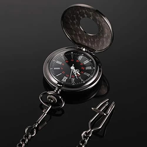 Hicarer Silver Watch Vintage Pocket Watch with Chain | Classic Roman Numerals, 4.6cm Diameter, 37cm Chain thumbnail 6