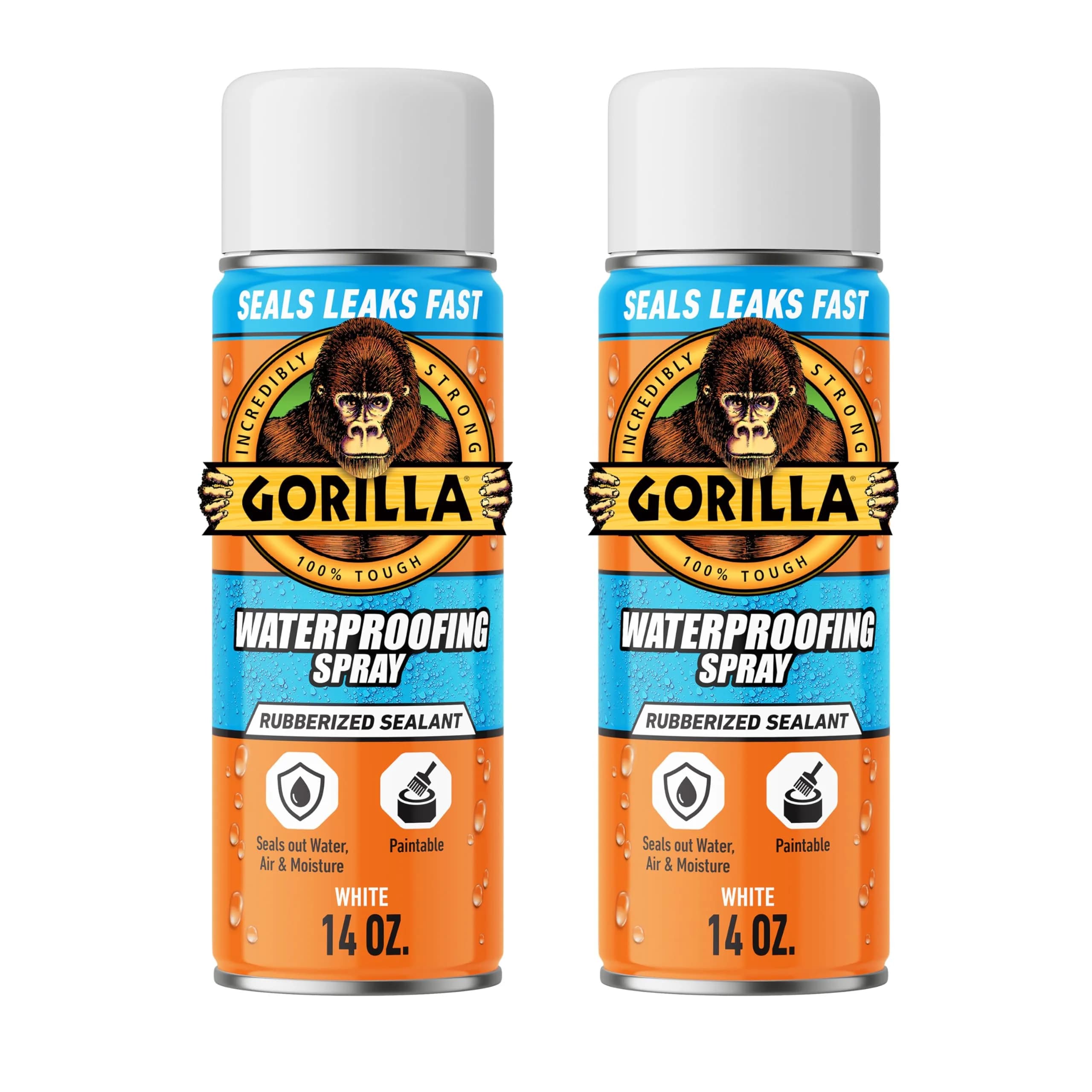 Gorilla Waterproofing Spray White 16 oz (473ml) 2-Pack | Flexible Rubberized Sealant for Leaks