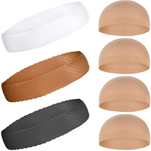 WILLBOND Silicone Wig Grip Headband & Nylon Wig Caps | Non Slip, Breathable, Reusable (6 pcs, Transparent, Dark Brown, Black) thumbnail 1