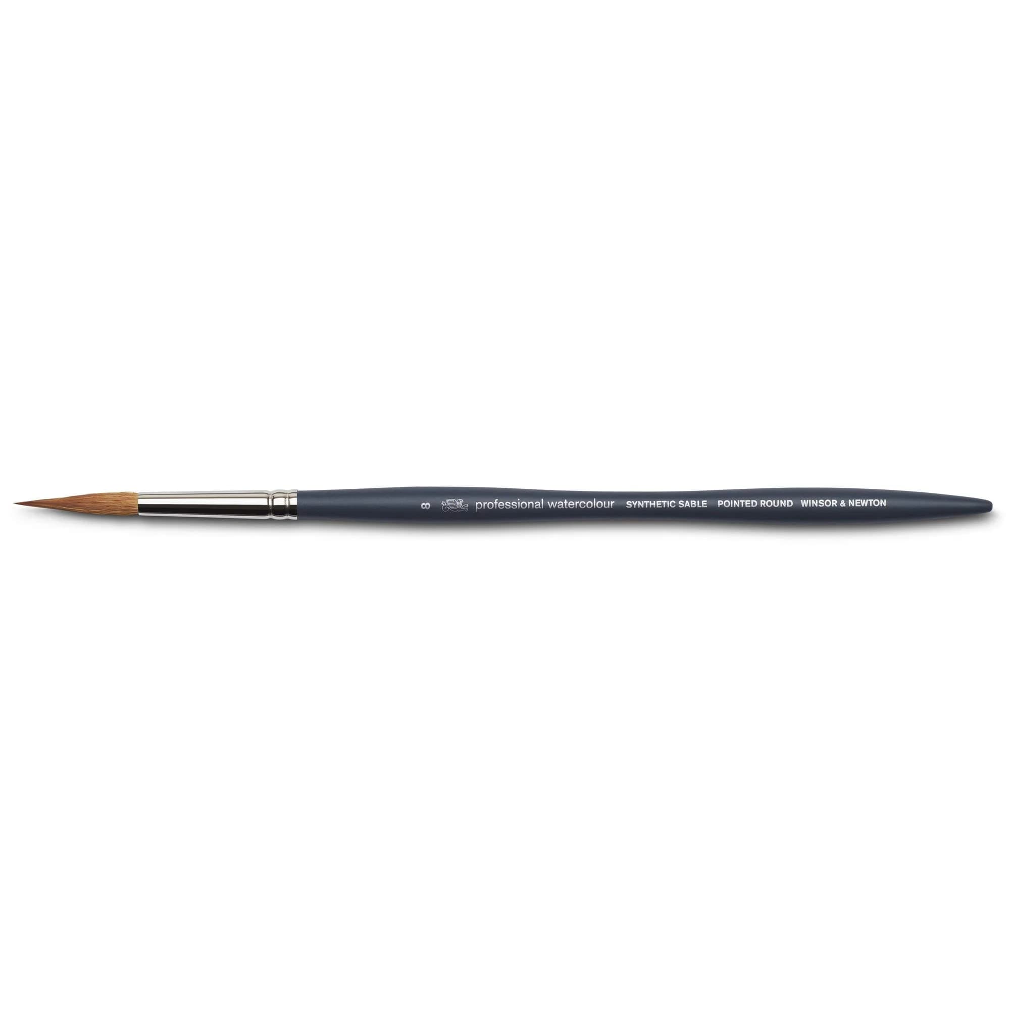 Winsor & Newton Professional Watercolour Synthetic Brush, Pointed Round #8 | Synthetic Bristle Blend, Excellent Colour Carrying Capacity, Resilient Spring & Shape Retention