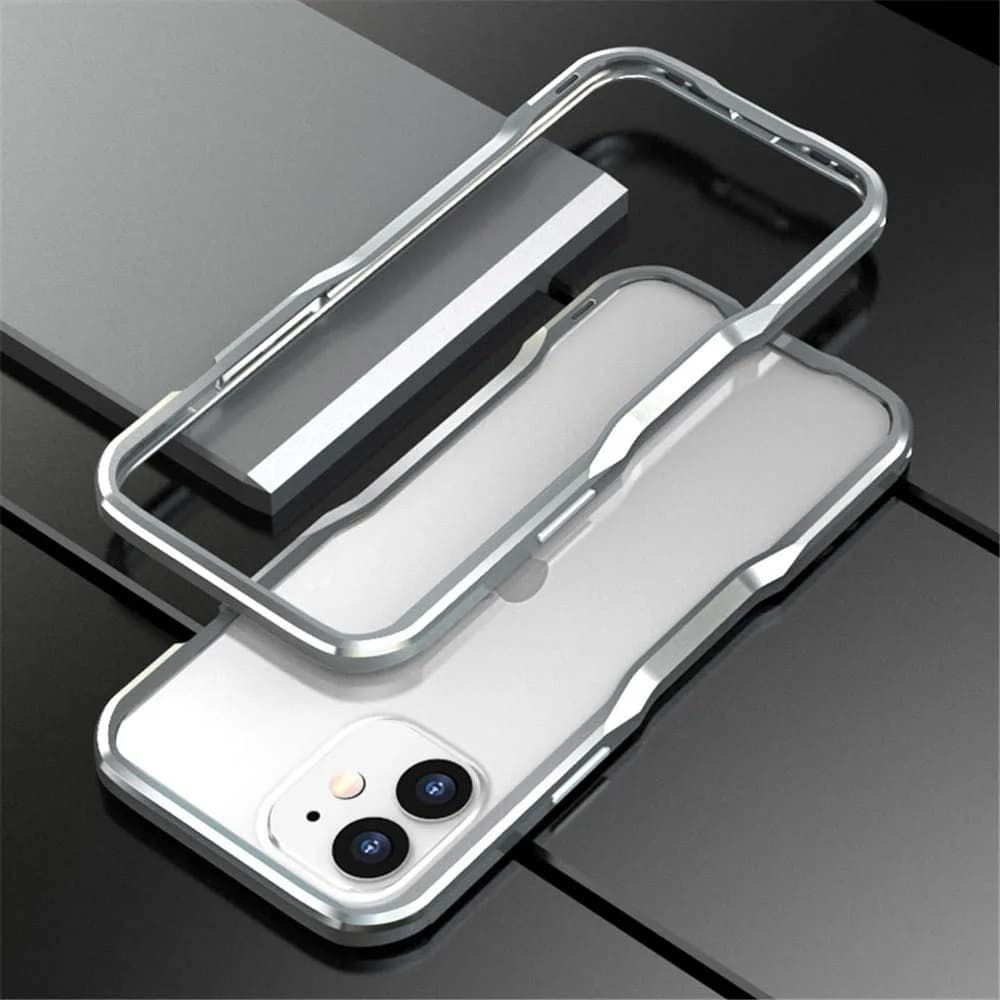 HENGHUI Aluminum Bumper Case for iPhone 12 Pro Max 6.7-inch | Shock-Absorbent Metal Frame with Strap Hole — Silver