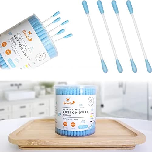 HOMEFOX Blue Cotton Swabs Spiral - 200 Count | Organic Cotton Buds with Paper Stick thumbnail 1
