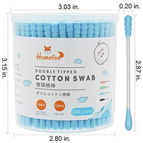 HOMEFOX Blue Cotton Swabs Spiral - 200 Count | Organic Cotton Buds with Paper Stick thumbnail 2