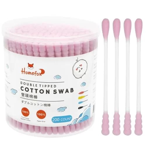 HOMEFOX Pink Cotton Swabs Spiral - 200 Count | Organic Cotton Buds with Paper Stick thumbnail 1