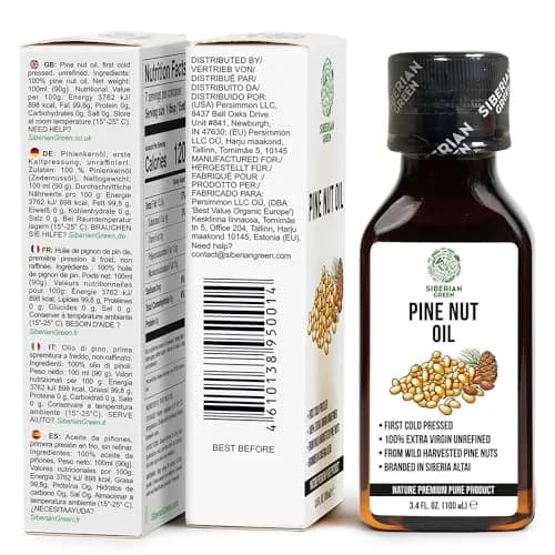 Siberian Green Pine Nut Oil 100ml | Cold Pressed, Raw, Vegan, No-GMO, Siberian Origin thumbnail 3