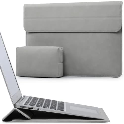 HYZUO 13.3-14 Inch Laptop Case Sleeve with Stand Feature, Light Gray | Water-Resistant Faux Leather thumbnail 1