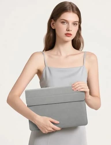 HYZUO 13.3-14 Inch Laptop Case Sleeve with Stand Feature, Light Gray | Water-Resistant Faux Leather thumbnail 7