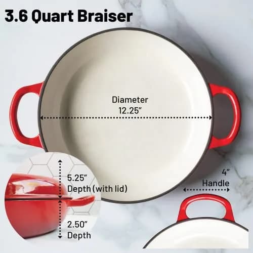 Backcountry Iron Enameled Cast Iron Braiser 3.5 Quart (3.3L) with Lid | Even Heating & Superior Searing thumbnail 2