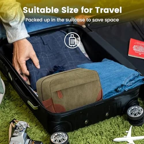 Vorspack Canvas Travel Toiletry Bag for Men, Medium, Green 25.4cm x 12.7cm x 13.97cm (10" x 5" x 5.5") | Water-Resistant Hanging Organizer thumbnail 7