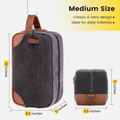 Vorspack Canvas Travel Toiletry Bag for Men, Medium, Dark Grey | Hanging Organizer with Water-Resistant Lining thumbnail 2