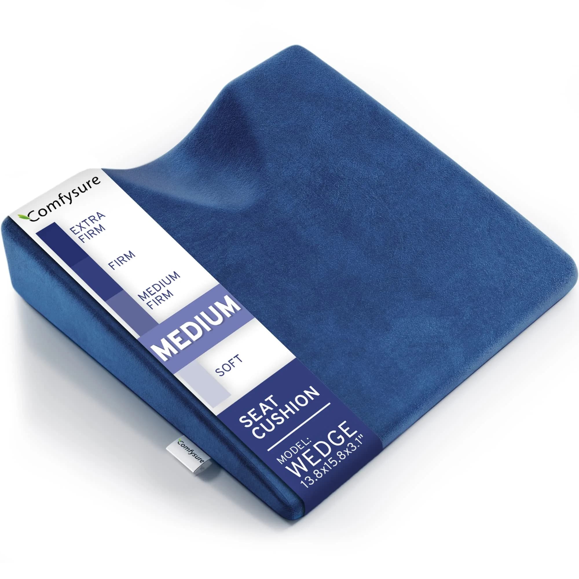 ComfySure Wedge Seat Cushion with Memory Foam | Orthopedic Tailbone Pain Relief for Car & Office Chairs (Grey) — Navy