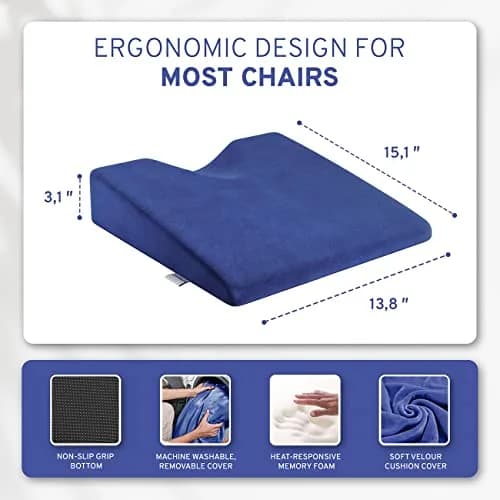 ComfySure Wedge Pillow for Office Chair & Car Seat - Medium Firm Memory Foam Seat Pad | Orthopedic Tailbone & Hip Pain Relief thumbnail 8
