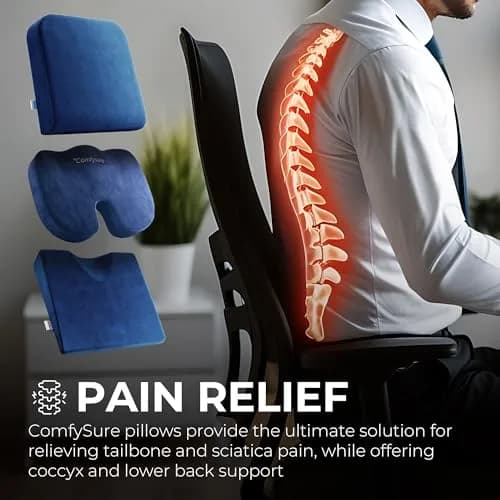 ComfySure Wedge Pillow for Office Chair & Car Seat - Medium Firm Memory Foam Seat Pad | Orthopedic Tailbone & Hip Pain Relief thumbnail 3