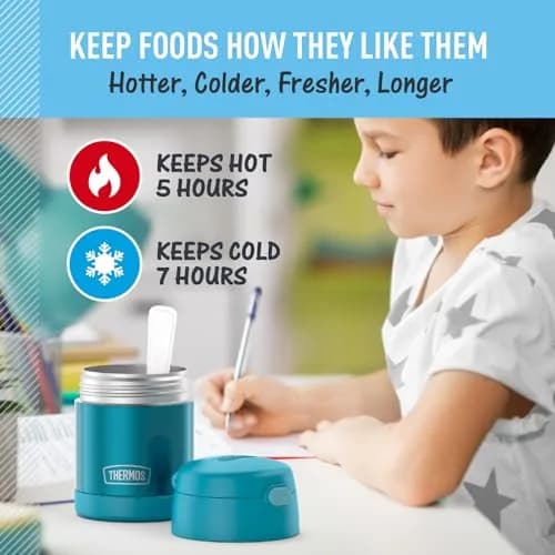 THERMOS Kids Food Jar with Spoon 10oz Teal | Keeps Food Hot or Cold for School & Play thumbnail 5