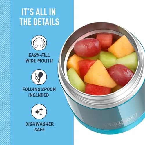 THERMOS Kids Food Jar with Spoon 10oz Teal | Keeps Food Hot or Cold for School & Play thumbnail 4