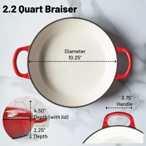 Backcountry Iron Enameled 2.25 Quart Braiser with Lid | 2.25 qt (2.1 L) Desert Ruby Red thumbnail 2
