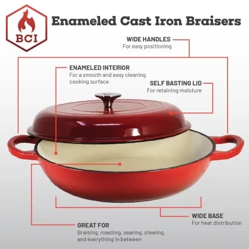 Backcountry Iron Enameled 2.25 Quart Braiser with Lid | 2.25 qt (2.1 L) Desert Ruby Red thumbnail 3