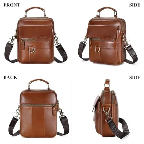 BAIGIO Men's Genuine Leather Shoulder Bag with Adjustable Strap | Brown thumbnail 5
