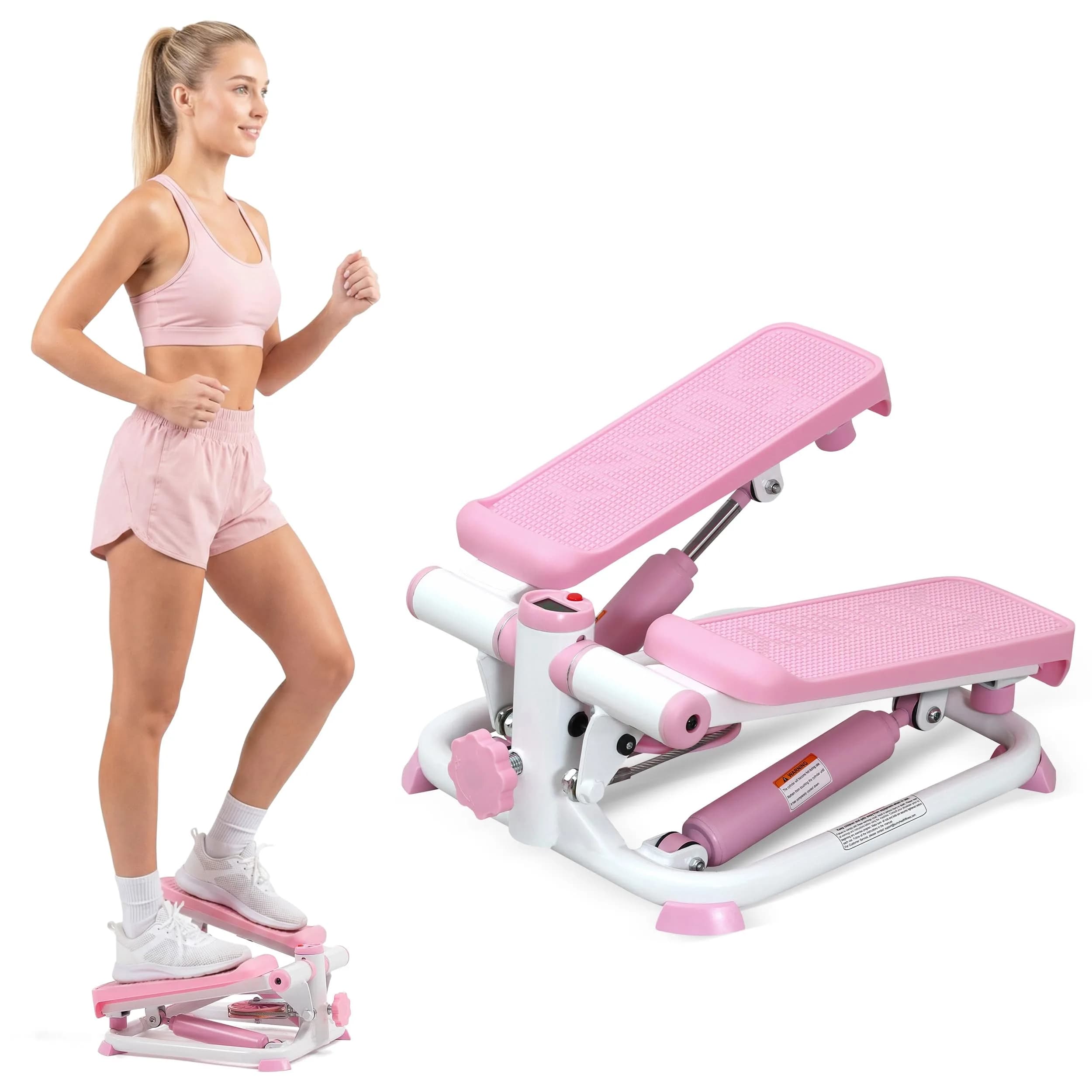 Sunny Health & Fitness Mini Stair Stepper w/Bands & Adjustable Step Height 16.2 lb (7.35 kg) — Classic/Pink