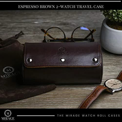 M Mirage Luxury Travel Watch Roll for Travel Organizer and Display Watch Case 2-Slots (Brown) thumbnail 5