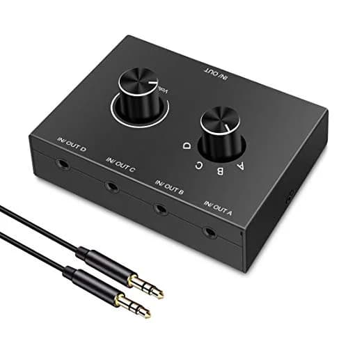Y.D.F 4-Way 3.5mm Stereo Audio Switcher Box - 4 In 1 Out Manual Selector for Speakers & Headphones (Black) thumbnail 1