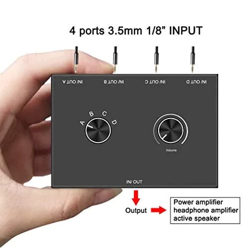 Y.D.F 4-Way 3.5mm Stereo Audio Switcher Box - 4 In 1 Out Manual Selector for Speakers & Headphones (Black) thumbnail 4