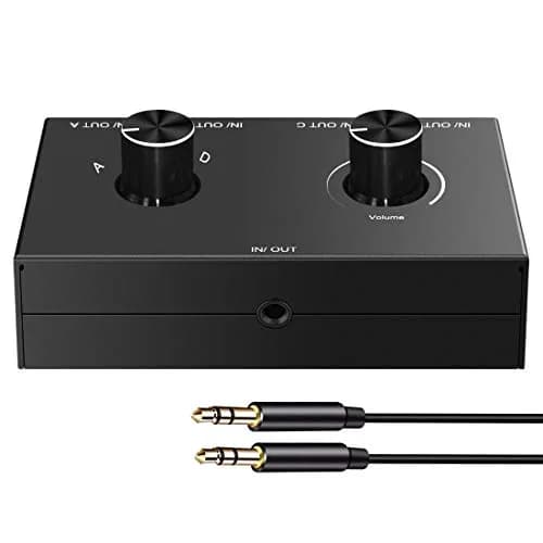 Y.D.F 4-Way 3.5mm Stereo Audio Switcher Box - 4 In 1 Out Manual Selector for Speakers & Headphones (Black) thumbnail 2