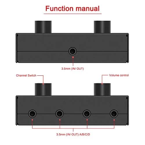 Y.D.F 4-Way 3.5mm Stereo Audio Switcher Box - 4 In 1 Out Manual Selector for Speakers & Headphones (Black) thumbnail 3
